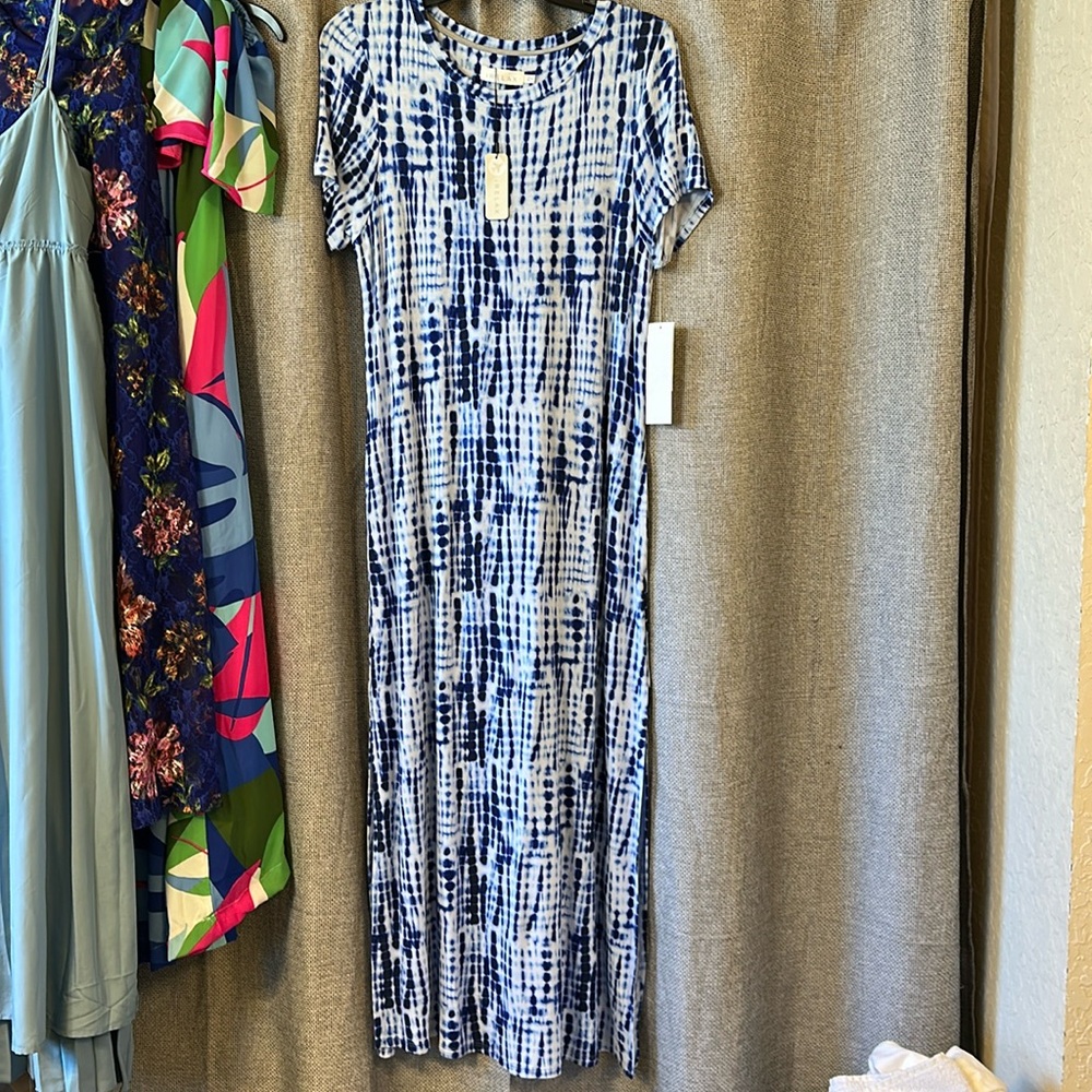 iRELAX knit blue print long SOFT dress - Small